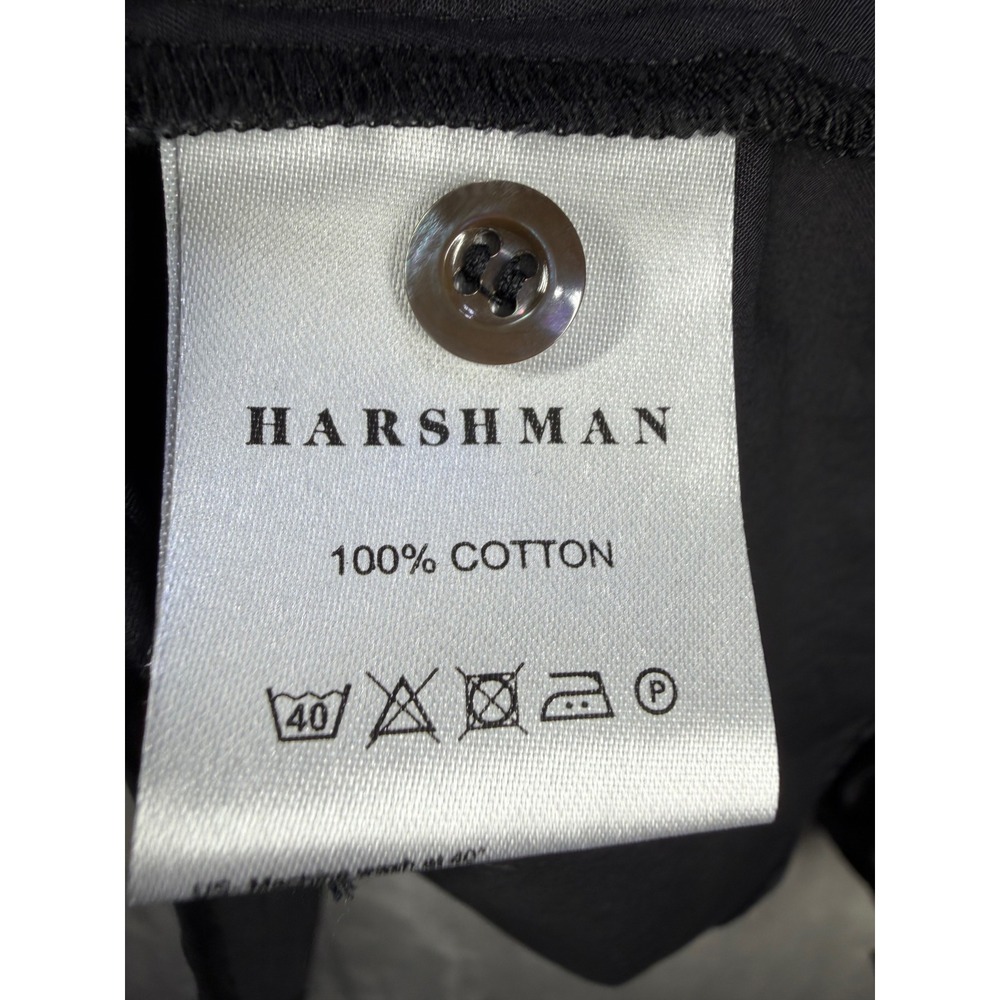 Harshman Button Down Shirt Womens L Black Puff Sleeve Tie Cuff Cotton Blouse - Picture 4 of 8